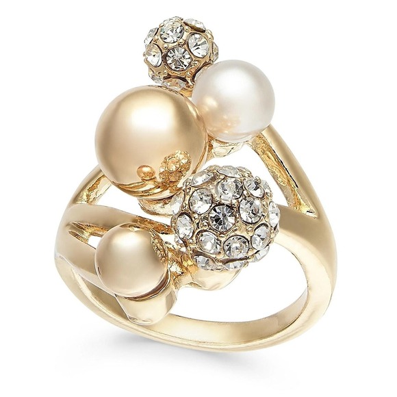 INC International Concepts Jewelry - INC International Concepts Gold Tone Pearl Crystal Orb Ring Size 9 New with Tag